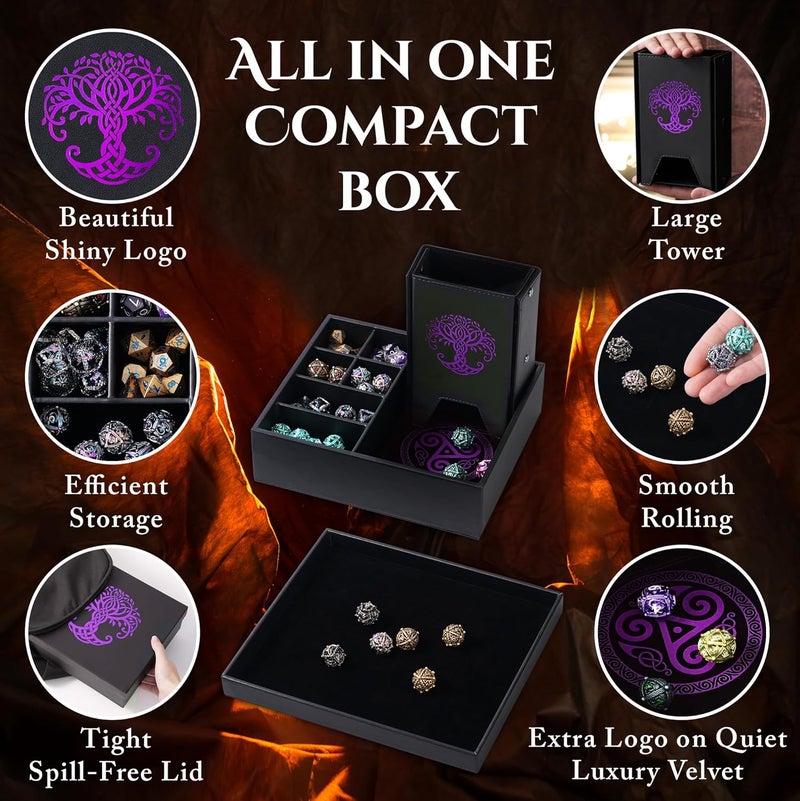 Soar Forge Dice Tray and Dice Tower for DND and RPG - All-in-One Game Roamer Tray & Large Tower for Random Rolls - Stores Your Sets, Mini's and More Compatible with D&D (Purple Tree) - Image 2